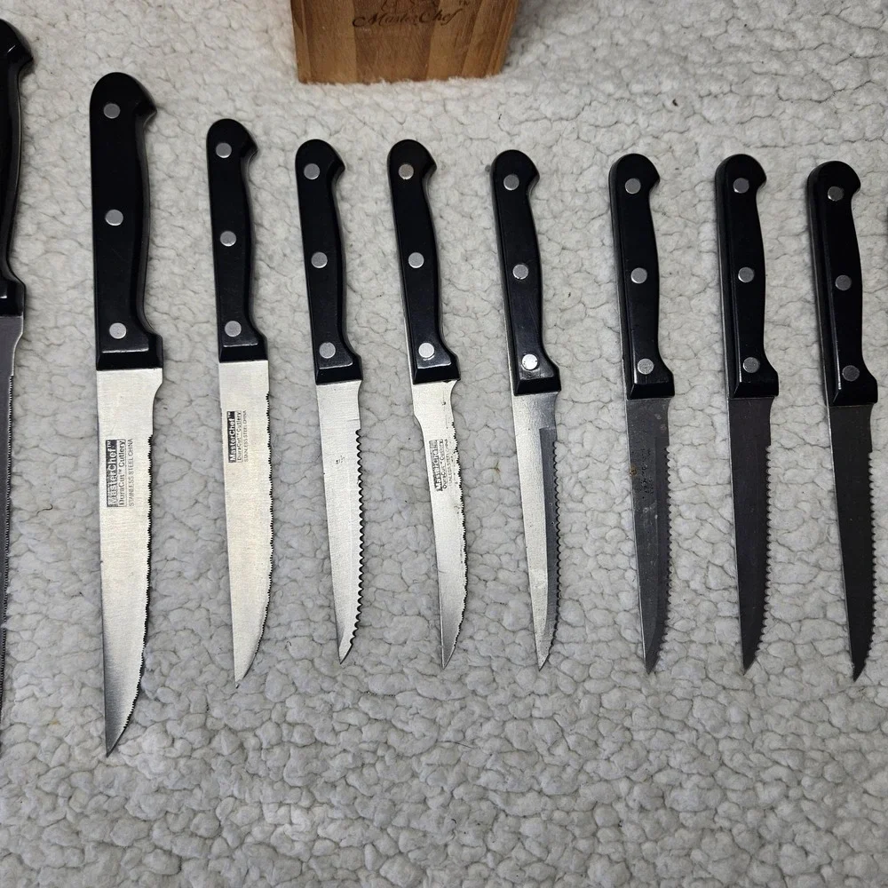 Master Chef Duracut 12 Pc Knife Block Set Santoku Stainless Steel Cooking Sharp